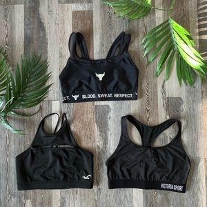 3 Black Sport Bras Fit Small